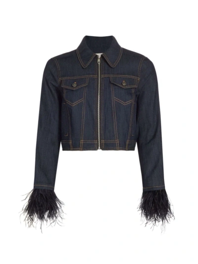 Cinq À Sept Women's Luca Feather-trim Denim Jacket In Indigo