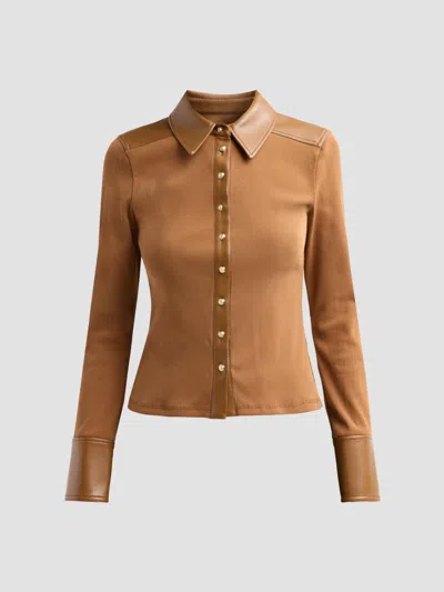 Cinq À Sept Cinq A Sept Magali Faux Leather Trim Top In Burgundy