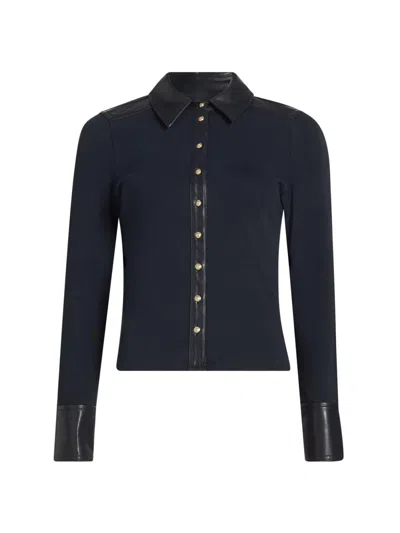 CINQ À SEPT WOMEN'S MAGALI FAUX-LEATHER-TRIM STRETCH-COTTON TOP