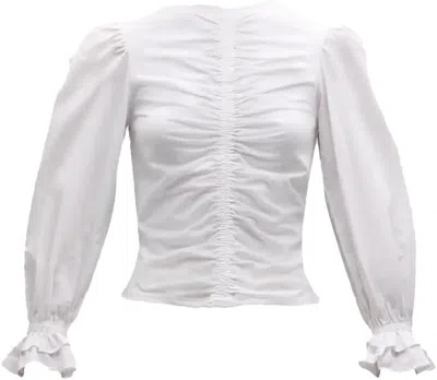 Cinq À Sept Mahnaz Ruched Poplin Puff-sleeve Top In White