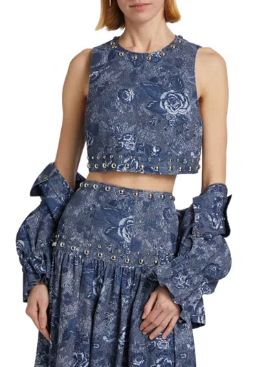 Cinq À Sept Women's Maia Floral Jacquard Sleeveless Top In Blue