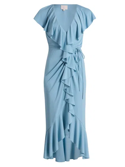 Cinq À Sept Malak Ruffled Asymmetric Dress In Blue