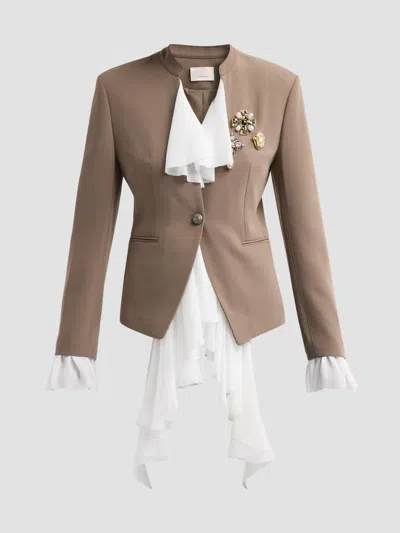 Cinq À Sept Women's Maren Embellished Ruffle-trim Blazer In Taupe
