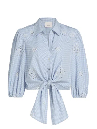 Cinq À Sept Women's Marianna Gingham Eyelet Crop Shirt In Blue