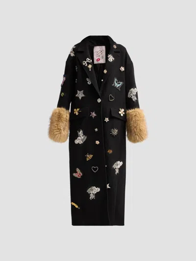 Cinq À Sept Women's Mariella Embellished Faux-fur-cuff Coat In Black