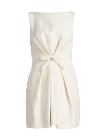 Cinq À Sept Marista Gathered Bow Tweed Minidress In White