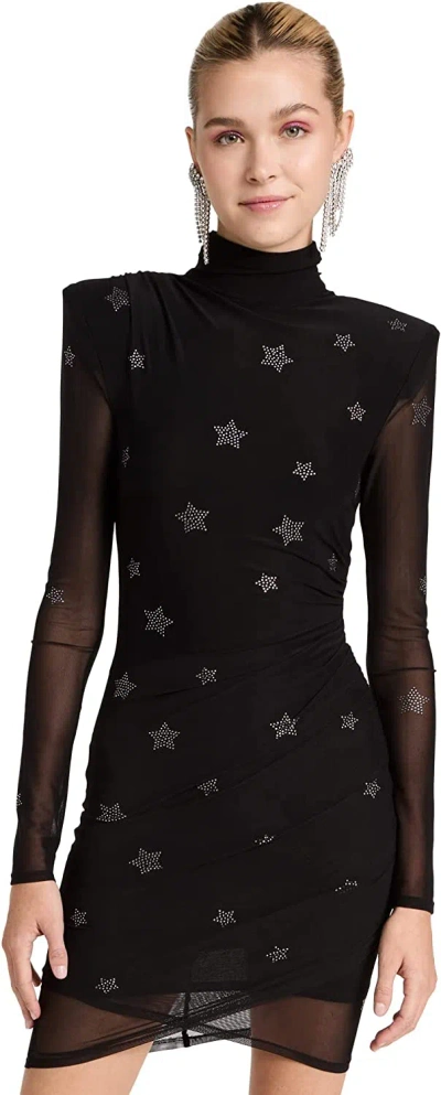 Cinq À Sept Women Marlene Rhinestone Star Black Mesh Strech Nylon Mini Dress