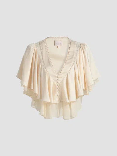 Cinq À Sept Mary Ruffled Button-front Top In Neutral