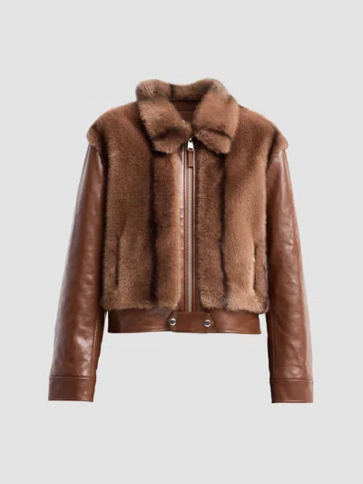 Cinq À Sept Cinq A Sept Melind Faux Fur Trim Faux Leather Jacket In Brown