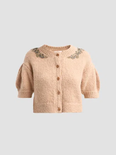 Cinq À Sept Women's Millicent Crystal-lace Alpaca-blend Cardigan In Light Russet