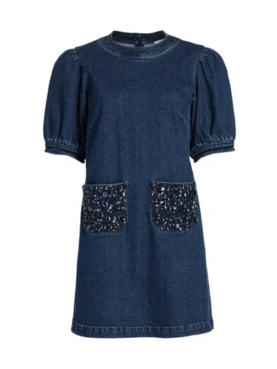 Cinq À Sept Women's Monique Rhinestone-embellished Denim Minidress In Blue