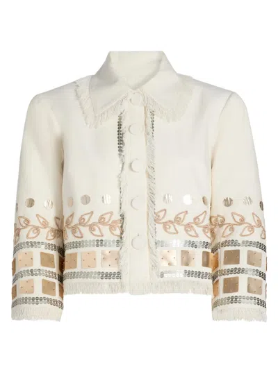 Cinq À Sept Nadia Sequin-embellished Fringed Jacket In White