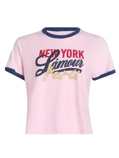 Cinq À Sept Women's New York L'amour Paris Shrunken Ringer T-shirt In Cotton Candy Midnight