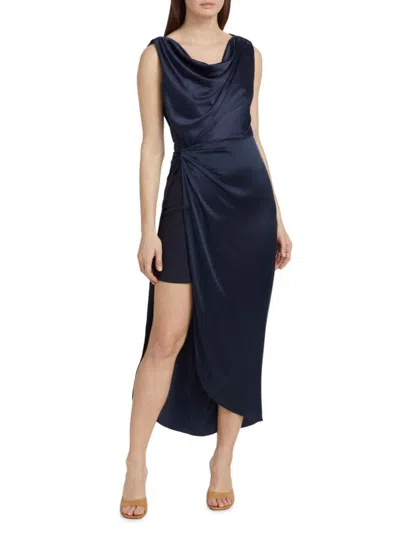 Cinq À Sept Women's Paige Gathered Cowlneck Midi-dress In Blue