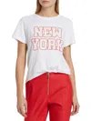 Cinq À Sept Chain-stitch Paris New York T-shirt In White Deep Tangelo
