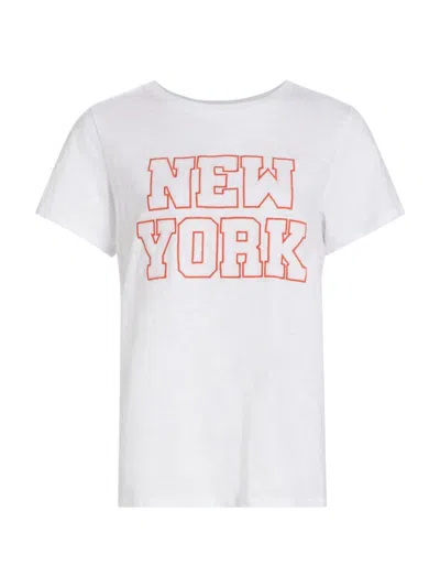 Cinq À Sept Chain Stitch Paris New York T-shirt In White/deep Tang