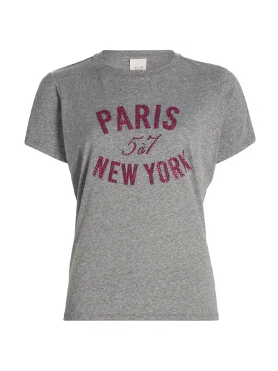 Cinq À Sept Women's Paris Ny Rhinestone Logo T-shirt In Gray