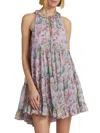 Cinq À Sept Light Washed Floral Walker Tiered Sleeveless Mini Dress In Pastel Multi