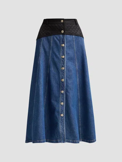 Cinq À Sept Women's Quentin Mixed-media Quilted Denim Midi Skirt In Blue