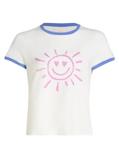 Cinq À Sept Cinq A Sept Rhinestone Smiling Sun Shrunken Ringer Tee In White