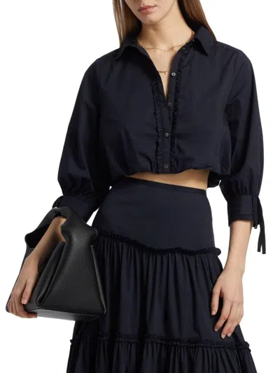 Cinq À Sept Women's Roupao Point Collar Crop Shirt In Blue