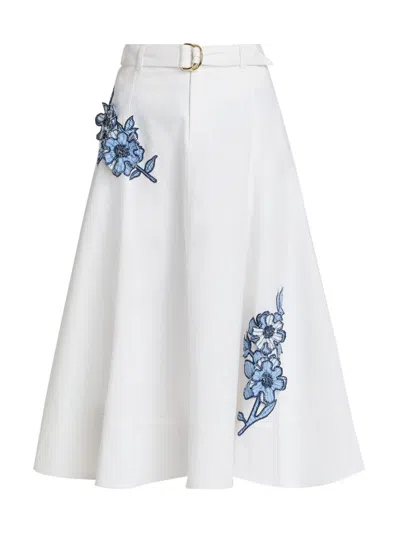 Cinq À Sept Women's Samara Striped Floral Appliqué Midi-skirt In White