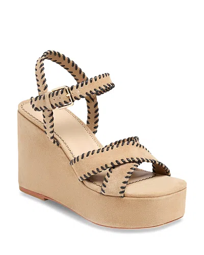 Cinq À Sept Cinq A Sept Women's Sasha Whipstitch Fringe Suede Wedge Sandals In Brown