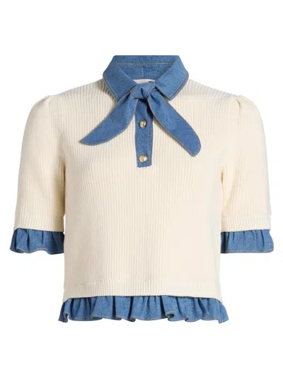 CINQ À SEPT WOMEN'S SHELLY DENIM-TRIMMED SWEATER