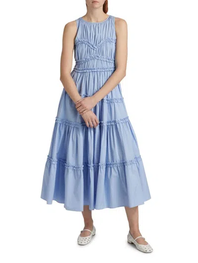 Cinq À Sept Women's Sirrina Ruffled Cotton-poplin Tiered Midi-dress In Blue