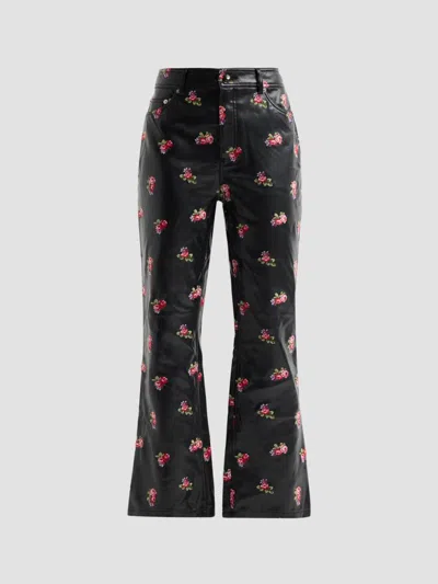 Cinq À Sept Women's Stevie Rose-embroidered Faux-leather Crop Pants In Black