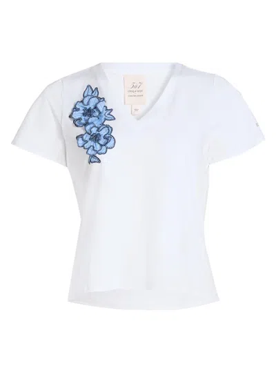 Cinq À Sept Women's Striped Floral Appliqué Shrunken T-shirt In White