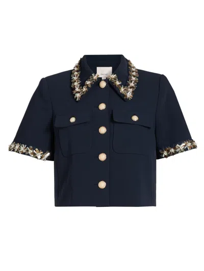 Cinq À Sept Sunflare Aanya Cropped Jacket In Blue