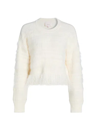Cinq À Sept Vivi Feather Trim Wool Blend Sweater In White