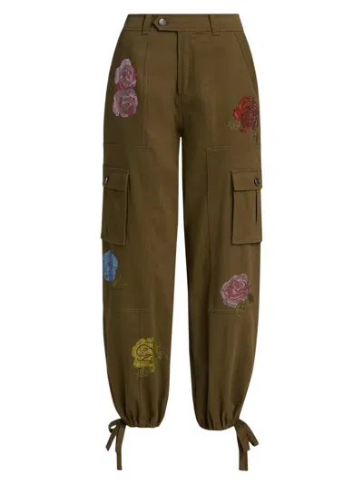 Cinq À Sept Women's Zola Crystal Roses Cargo Pants In Multi