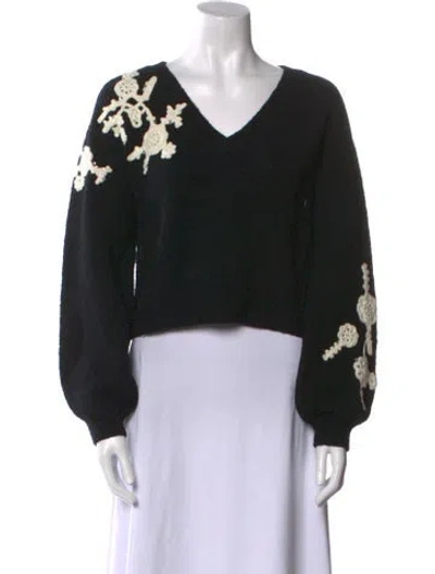 Pre-owned Cinq À Sept Wool Floral Print Sweater In Black