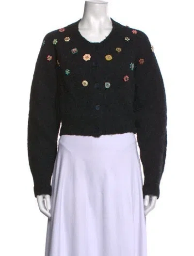 Pre-owned Cinq À Sept Wool Floral Print Sweater In Black