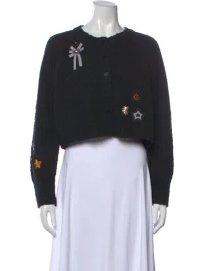 Pre-owned Cinq À Sept Wool Graphic Print Sweater In Black