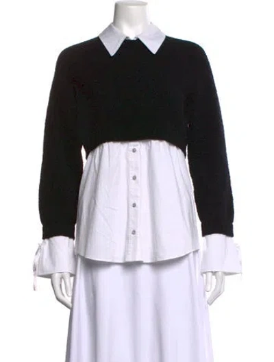 Pre-owned Cinq À Sept Wool Long Sleeve Top In Black