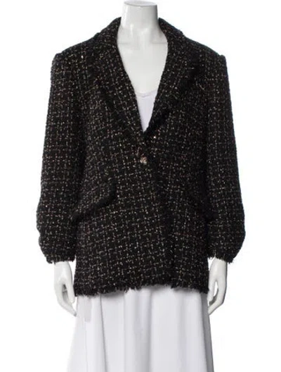 Pre-owned Cinq À Sept Wool Printed Blazer In Black