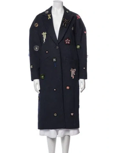 Pre-owned Cinq À Sept Wool Printed Coat W/ Tags In Blue