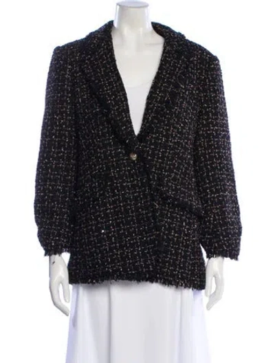 Pre-owned Cinq À Sept Wool Printed Evening Jacket In Black
