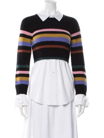 Pre-owned Cinq À Sept Wool Striped Button-up Top In White