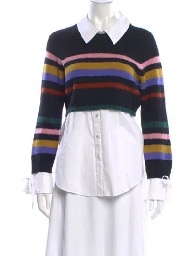 Pre-owned Cinq À Sept Wool Striped Sweater In Blue