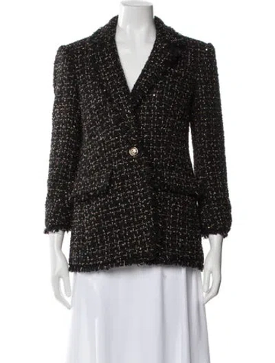 Pre-owned Cinq À Sept Wool Tweed Pattern Blazer In Black