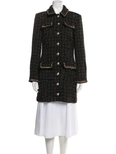 Pre-owned Cinq À Sept Wool Tweed Pattern Coat W/ Tags In Black