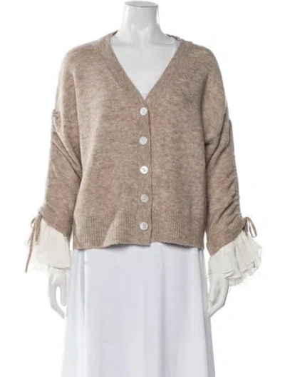 Pre-owned Cinq À Sept Wool V-neck Sweater In Neutrals