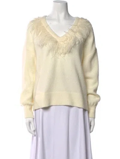 Pre-owned Cinq À Sept Wool V-neck Sweater In White