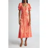 Cinq À Sept Ximena Wave-print Midi Dress In Pale Flamingo/orange