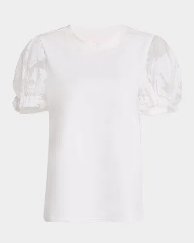 CINQ À SEPT YASHI FLORAL ORGANZA PUFF-SLEEVE TOP