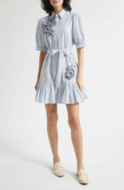 Cinq À Sept Zadie Floral Appliqué Stripe Cotton Blend Shirtdress In Multi